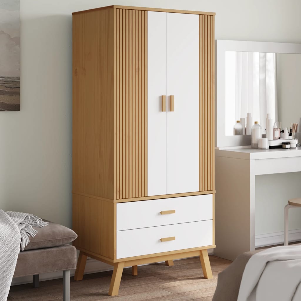 E-shop vidaXL Šatník OLDEN, bielo hnedý 76,5x53x172 cm, borovicový masív