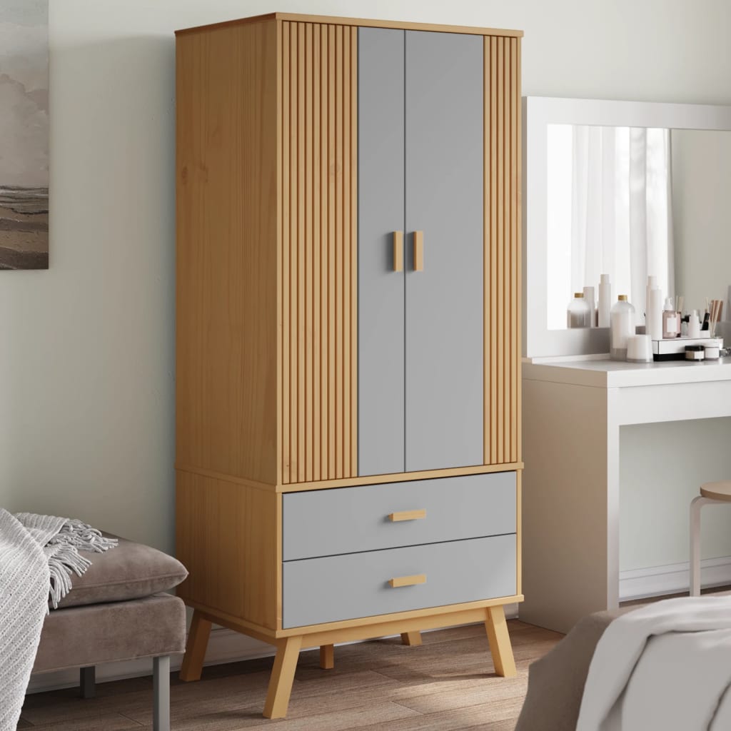 E-shop vidaXL Šatník OLDEN, sivo hnedý 76,5x53x172 cm, borovicový masív