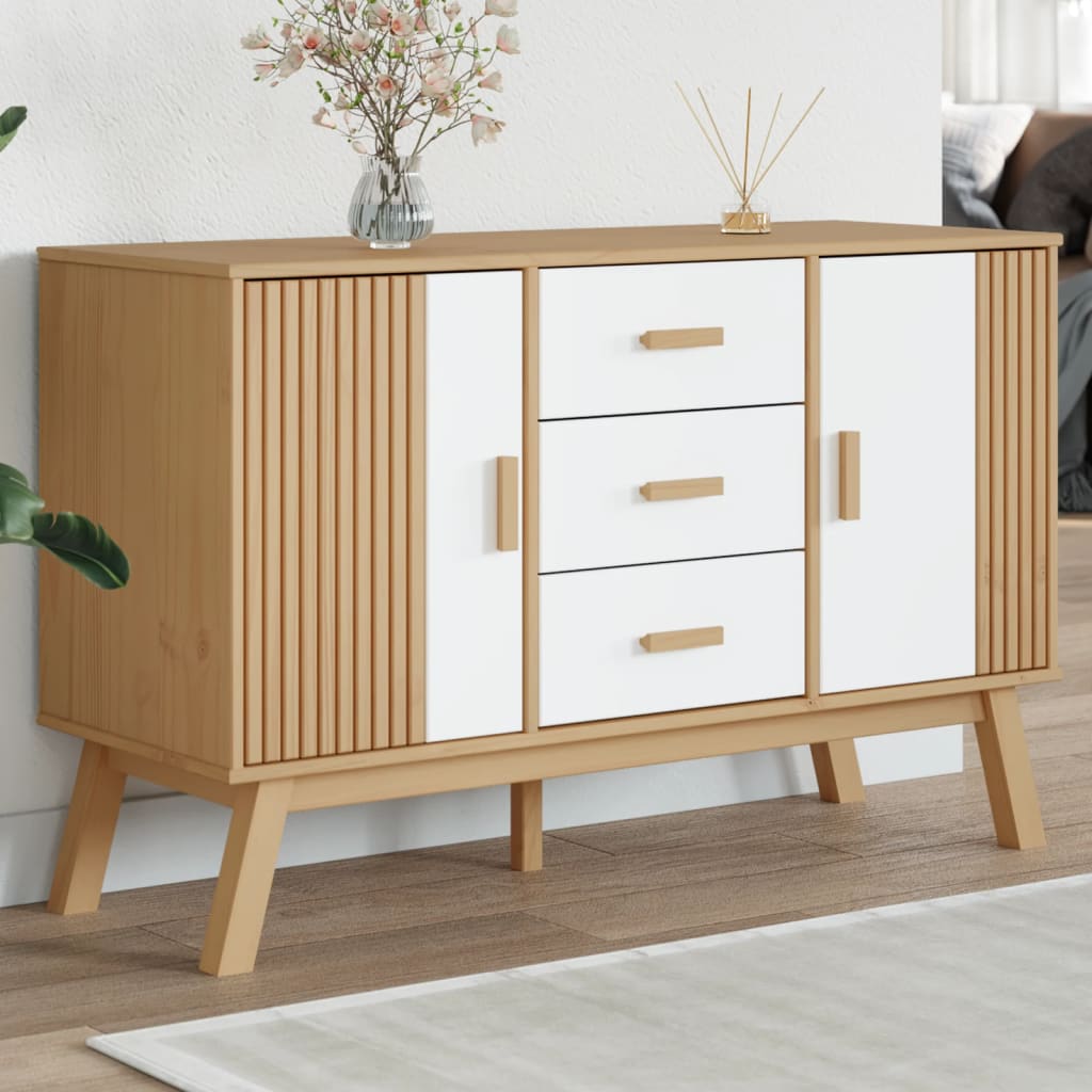 E-shop vidaXL Komoda OLDEN, bielo hnedá 114x43x73,5 cm, borovicový masív