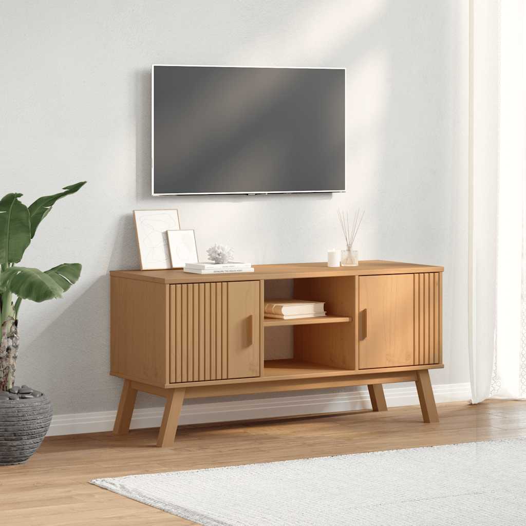 E-shop vidaXL TV skrinka OLDEN, hnedá 114x43x57 cm, borovicový masív