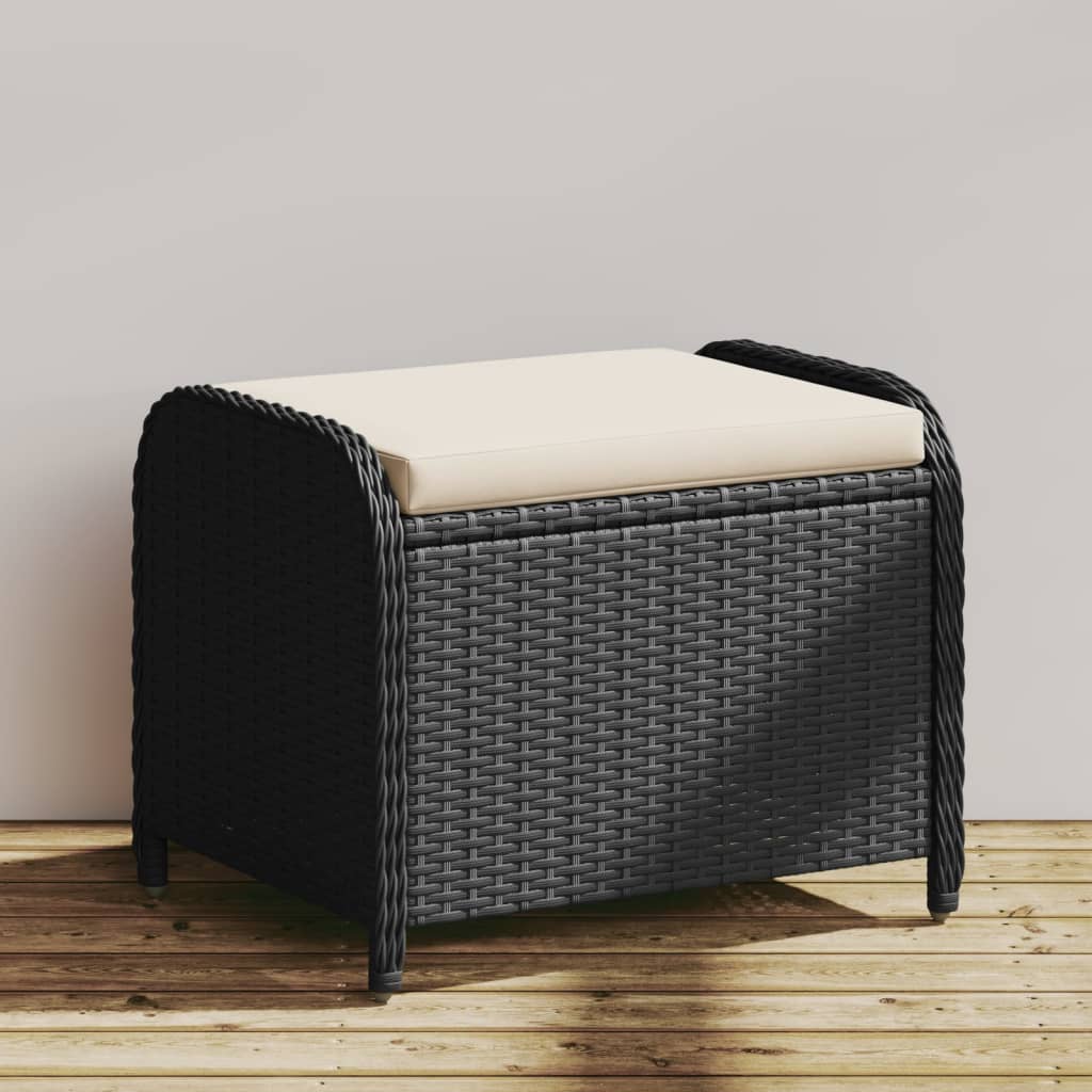 E-shop vidaXL Záhradná taburetka s vankúšom čierna 58x46x46 cm polyratan