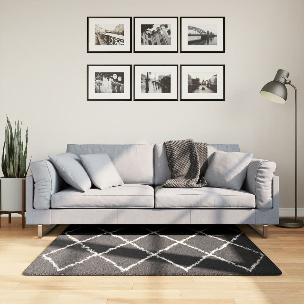 E-shop vidaXL Shaggy koberec PAMPLONA, vysoký vlas, čierno krémový 120x120 cm