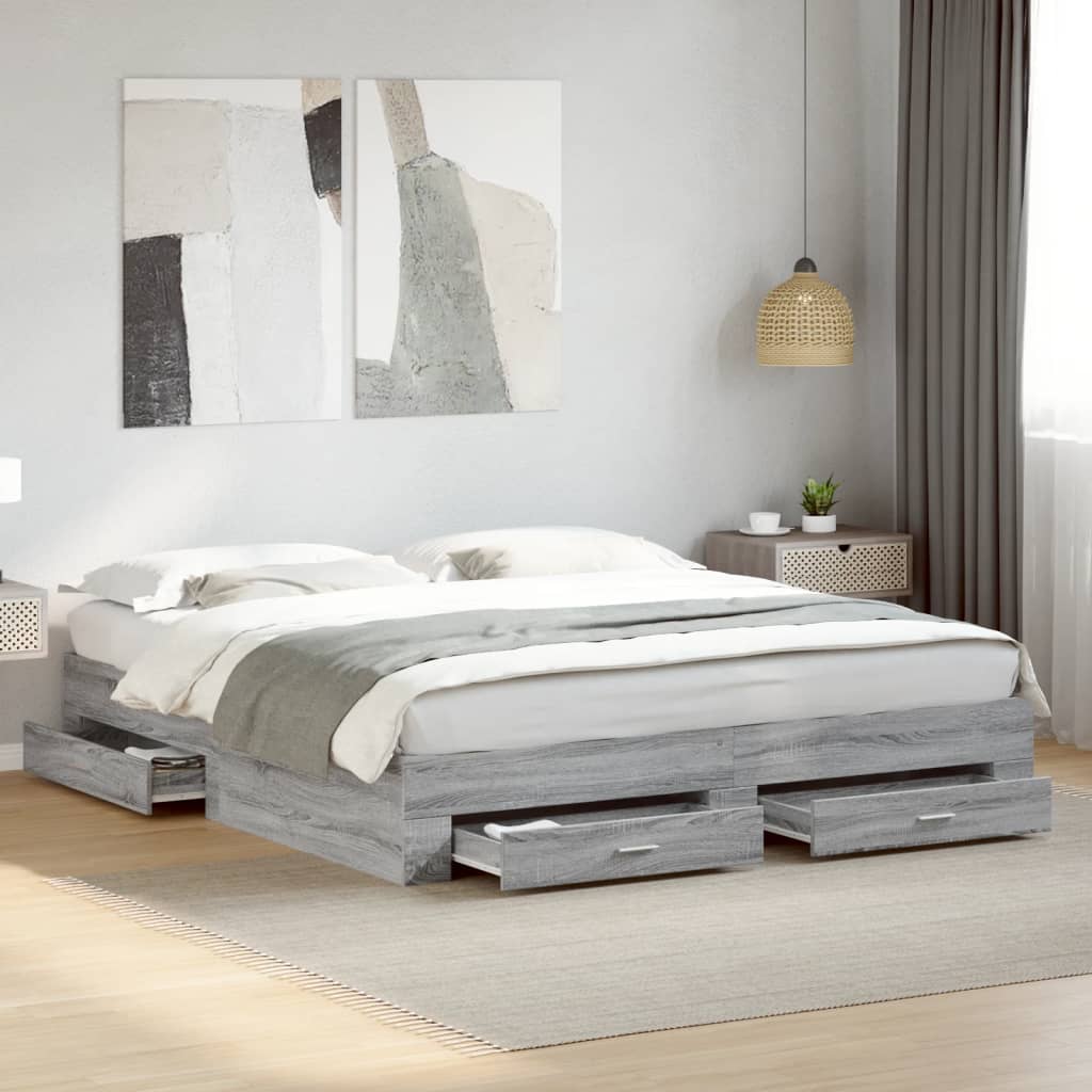E-shop vidaXL Posteľný rám so zásuvkami sivý sonoma 180x200cm kompozit. drevo