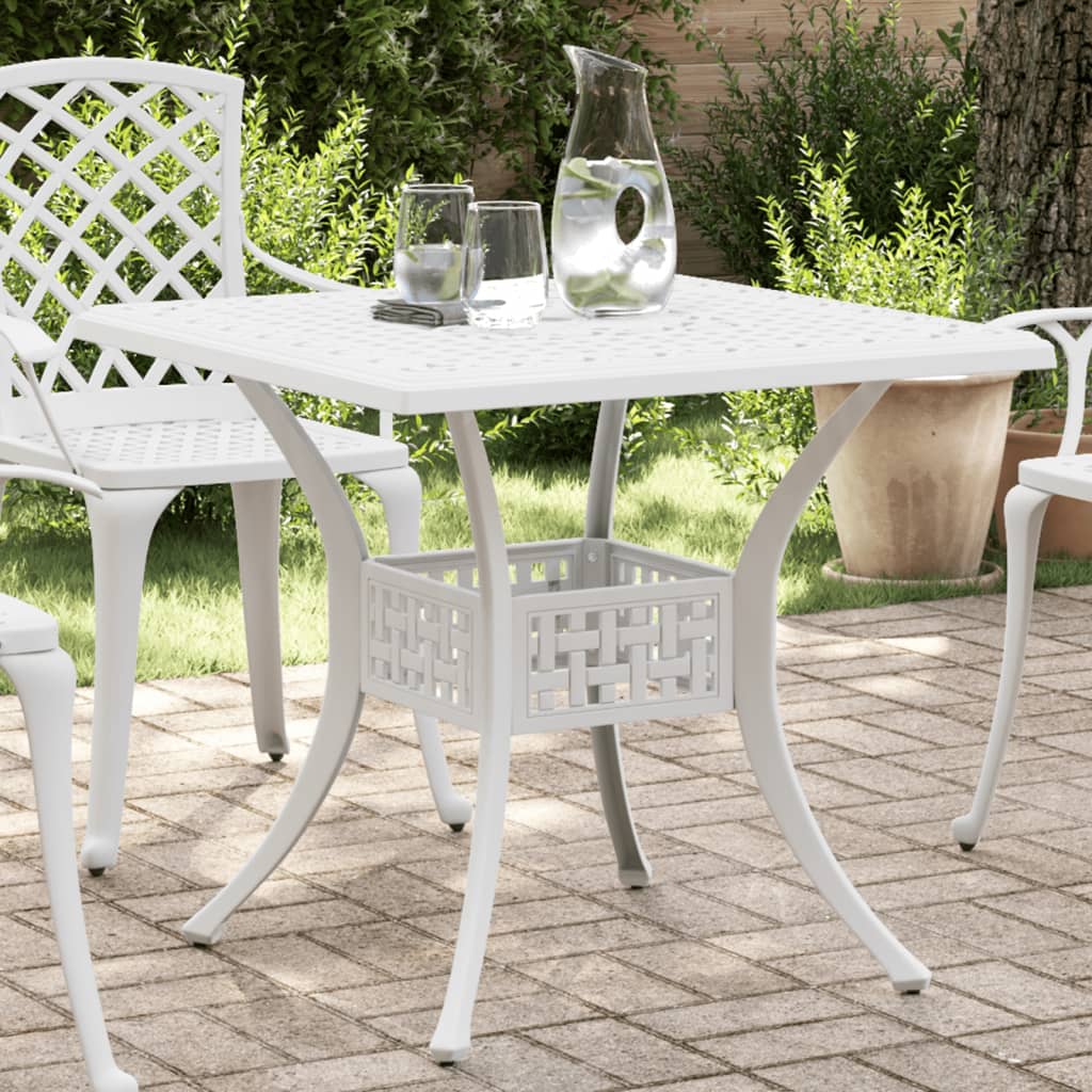 E-shop vidaXL Záhradný stôl biely 80x80x75 cm liaty hliník