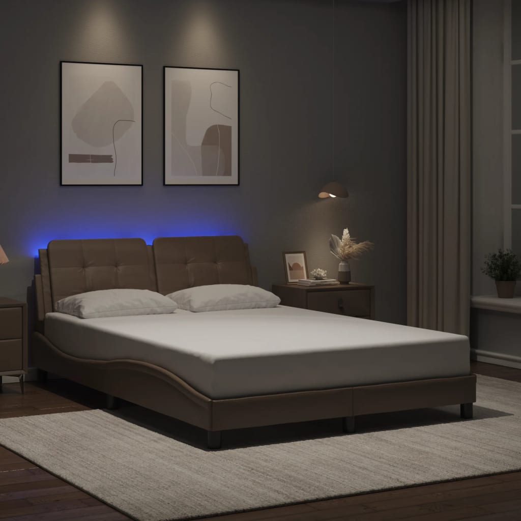 E-shop vidaXL Rám postele s LED bez matraca, Zadar, kapučínový 140x190 cm