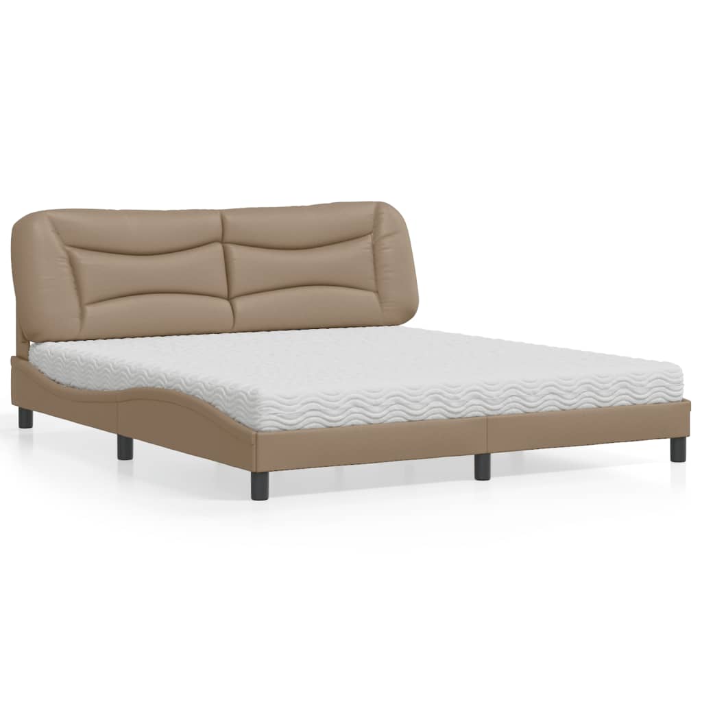 E-shop vidaXL Posteľ s matracom Hvar kapučínová 180x200 cm umelá koža