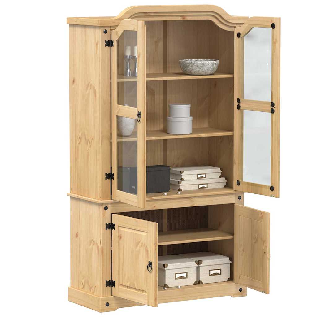 E-shop vidaXL Sklenená vitrína Corona 103,5x42x180 cm masívna borovica