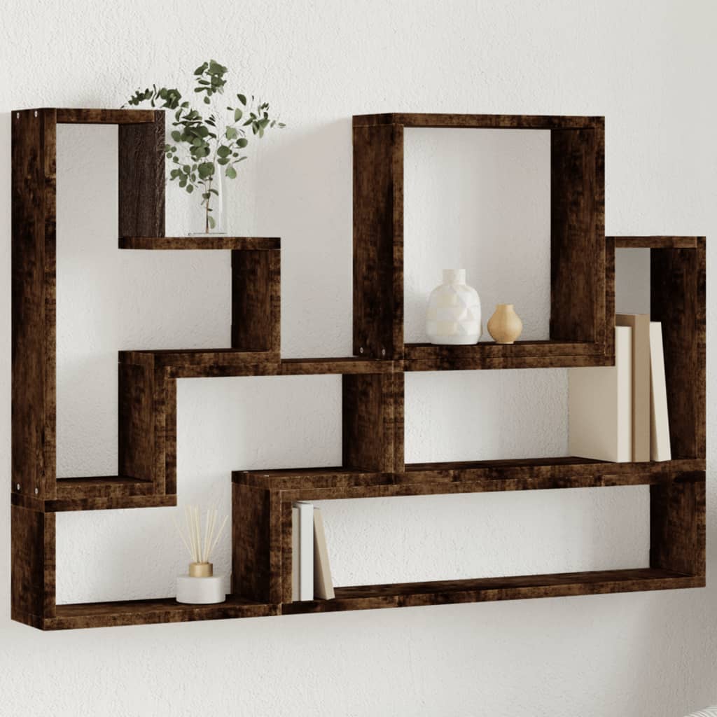 E-shop vidaXL Nástenná polica dymový dub 96x12x64 cm kompozitné drevo