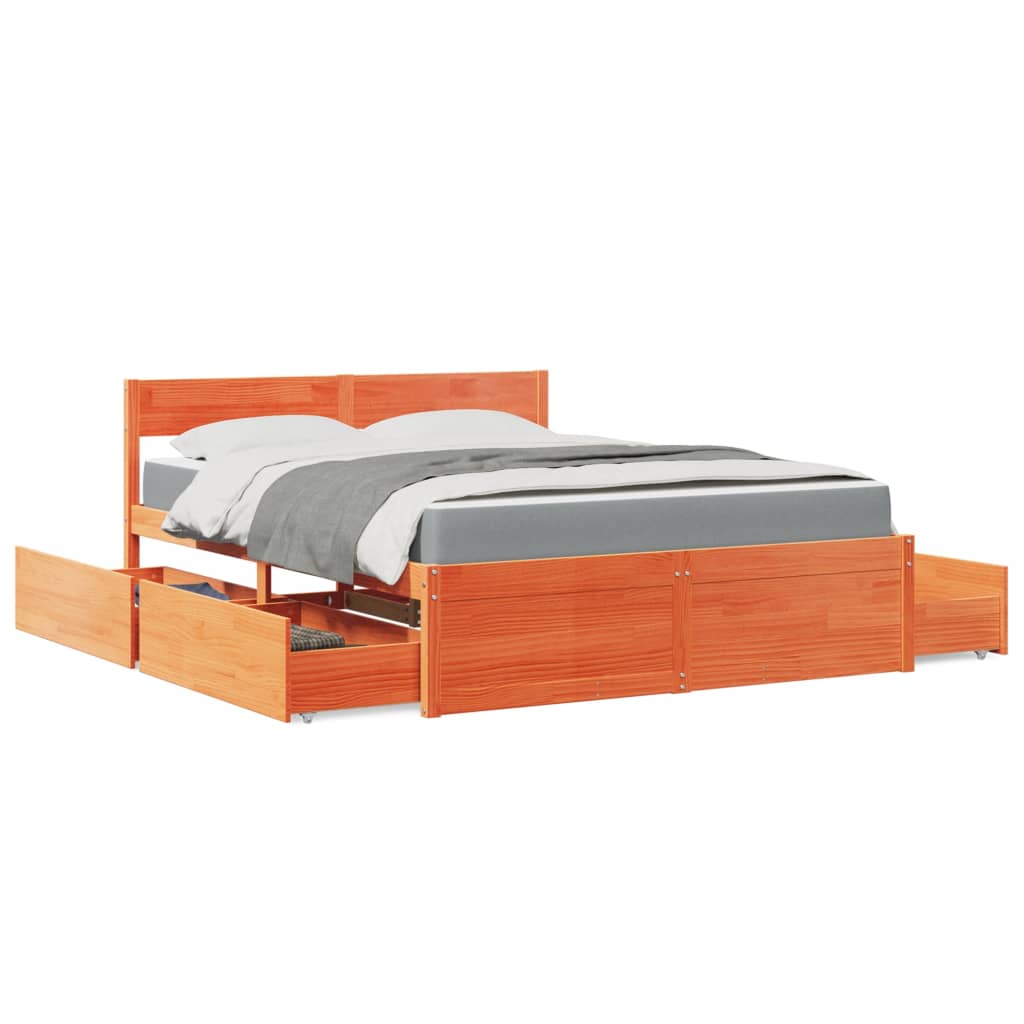 E-shop vidaXL Posteľ so zásuvkami a matracom voskovohnedá 160x200 cm borovica