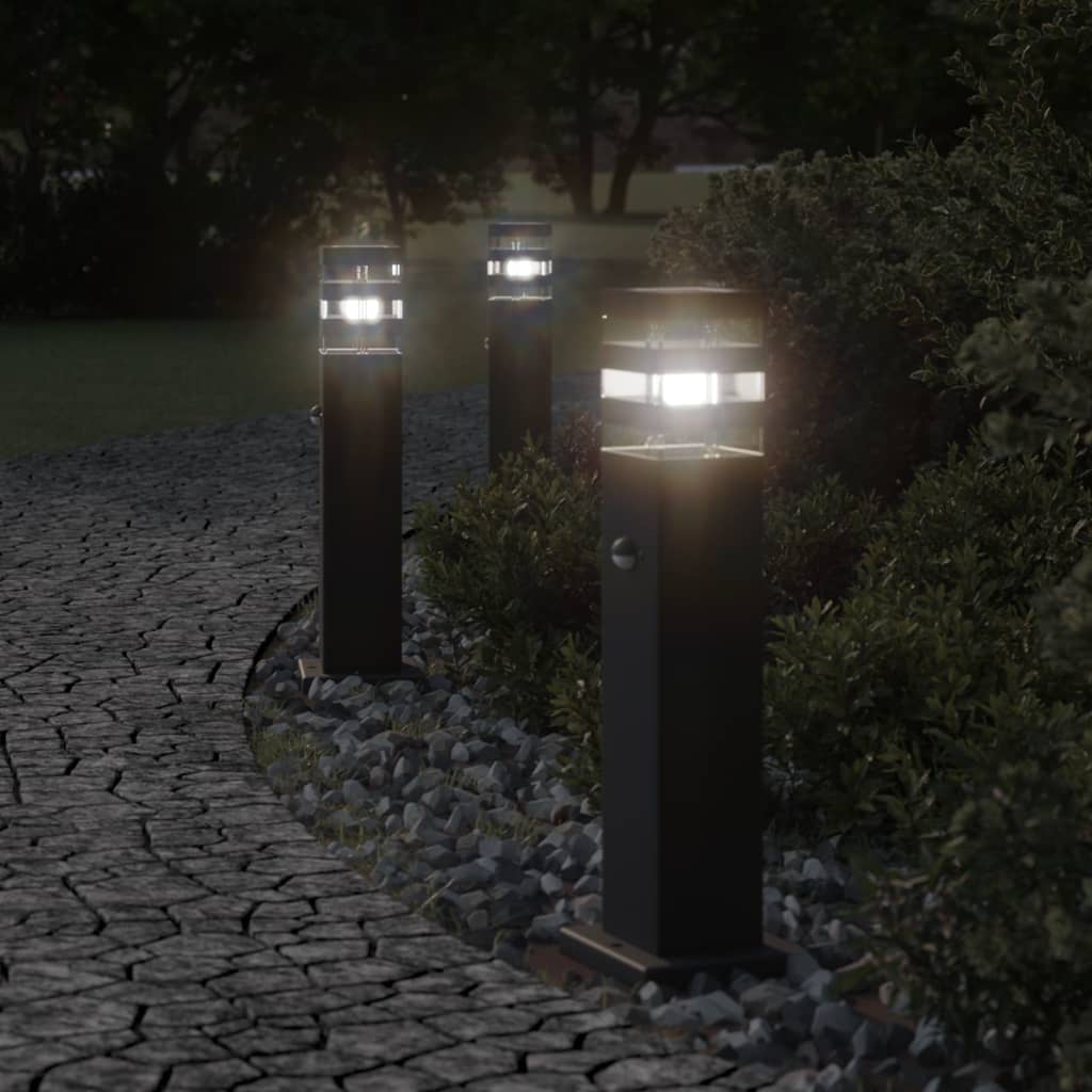 vidaXL Vonkajšia stojaca lampa so senzorom čierna 50 cm hliník