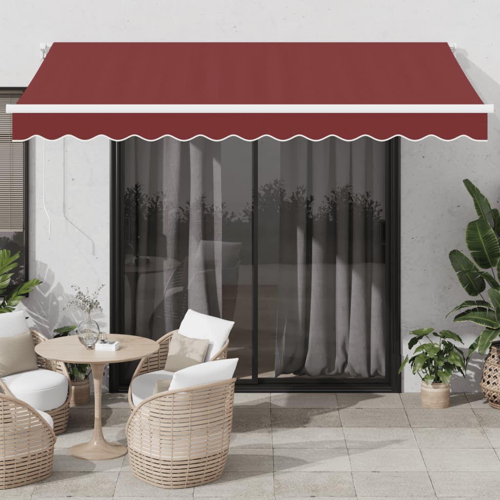 E-shop vidaXL Ručne zaťahovacia markíza s LED burgundská 350x250 cm