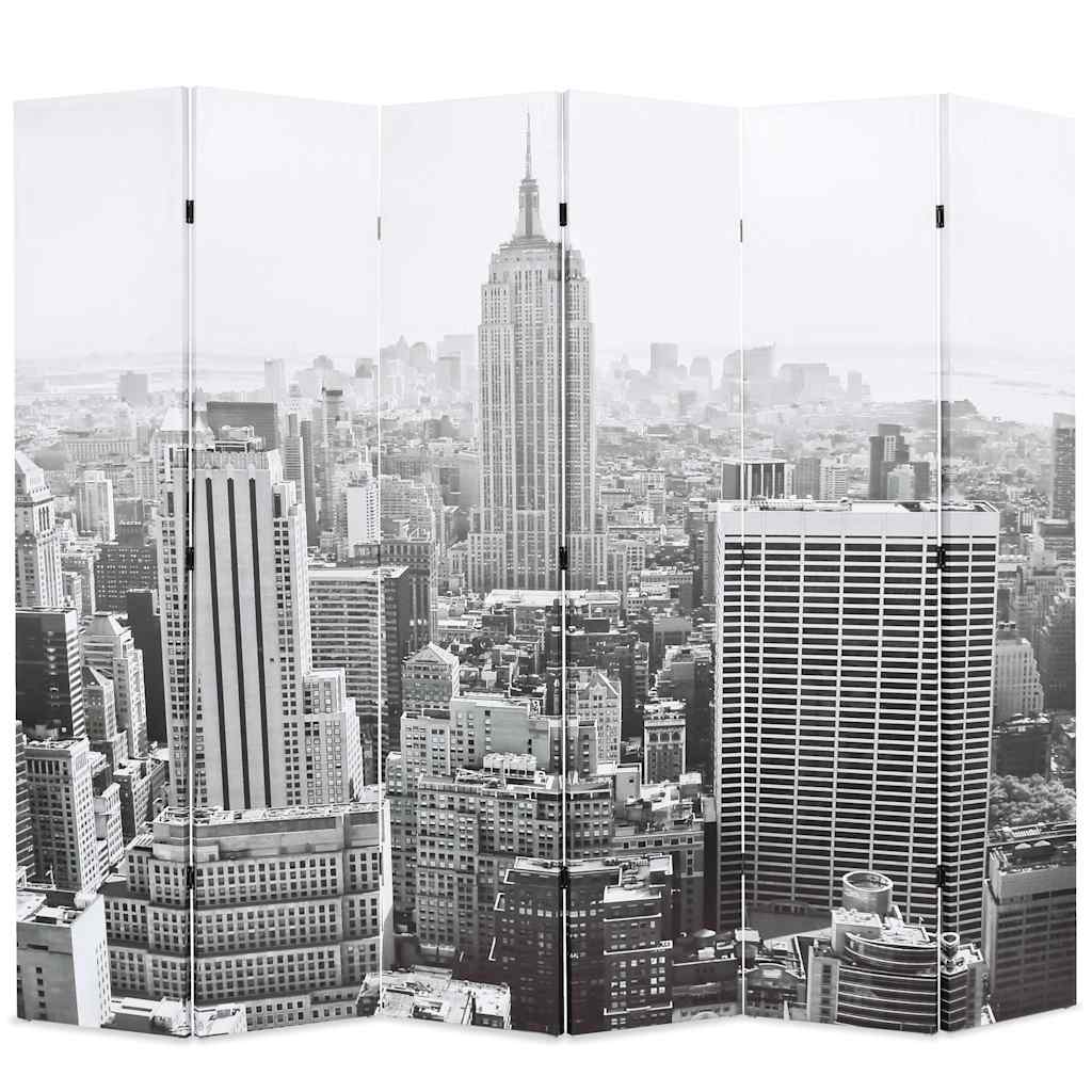 E-shop vidaXL Skladací paraván 228x170 cm, potlač New Yorku, čierno-biely