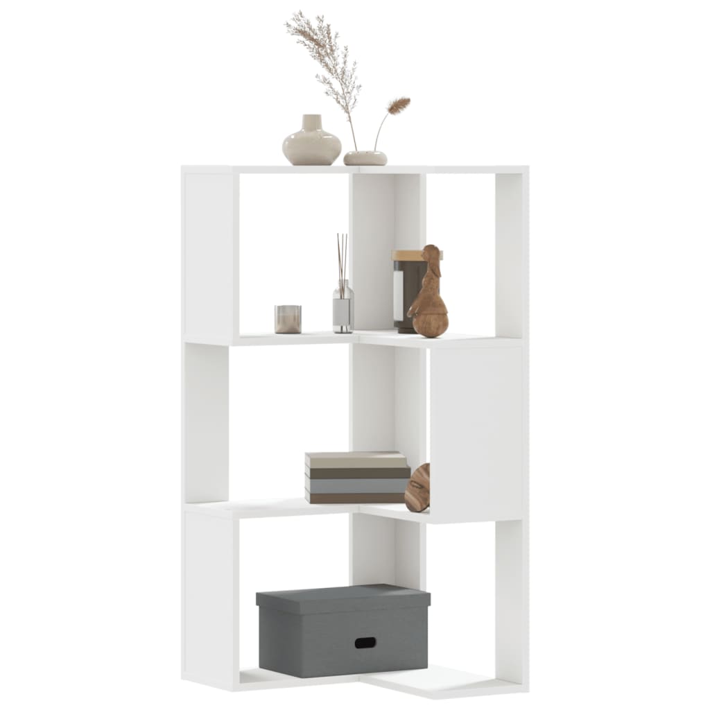 E-shop vidaXL Rohová knižnica 3 police biela 50x50x102 cm kompozitné drevo