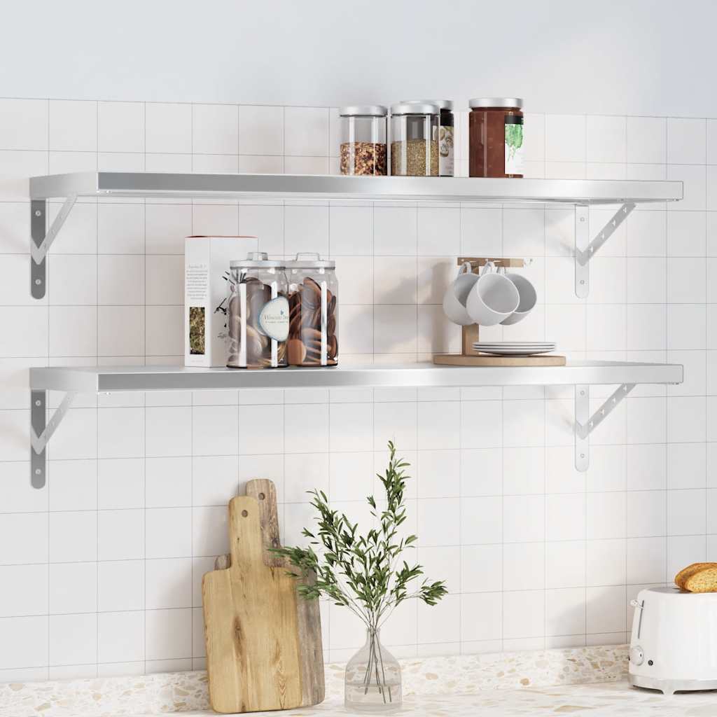 E-shop vidaXL Nástenné police 2 ks 100x30 cm strieborné nehrdzavejúca oceľ