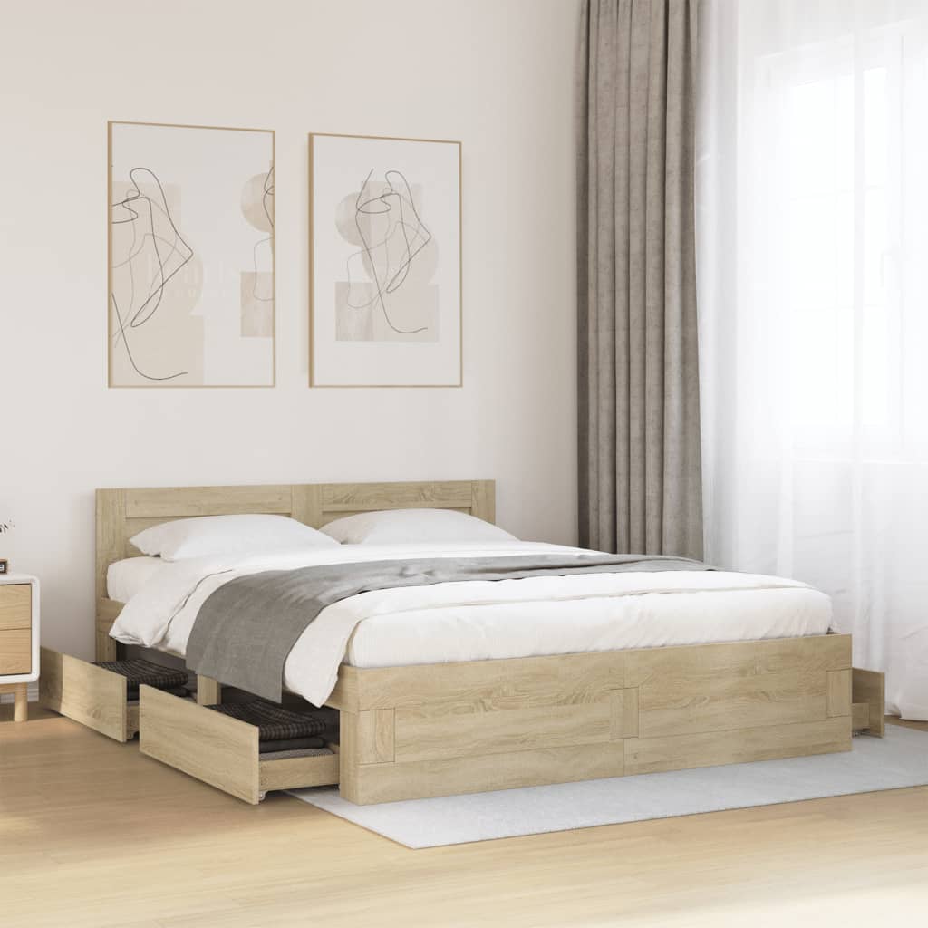 E-shop vidaXL Posteľný rám s čelom dub sonoma 150x200cm kompozitné drevo