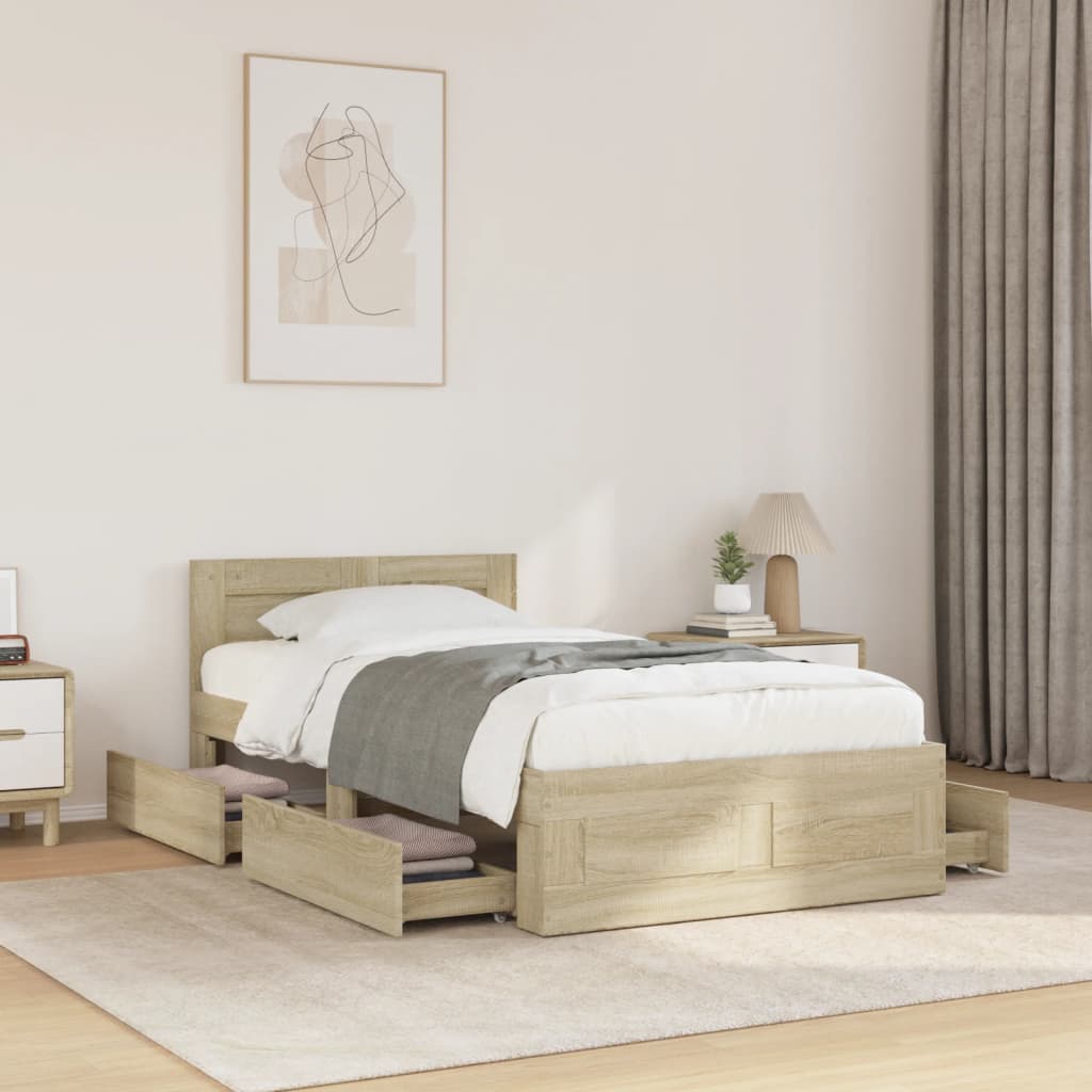 E-shop vidaXL Posteľný rám s čelom dub sonoma 90x190 cm kompozitné drevo