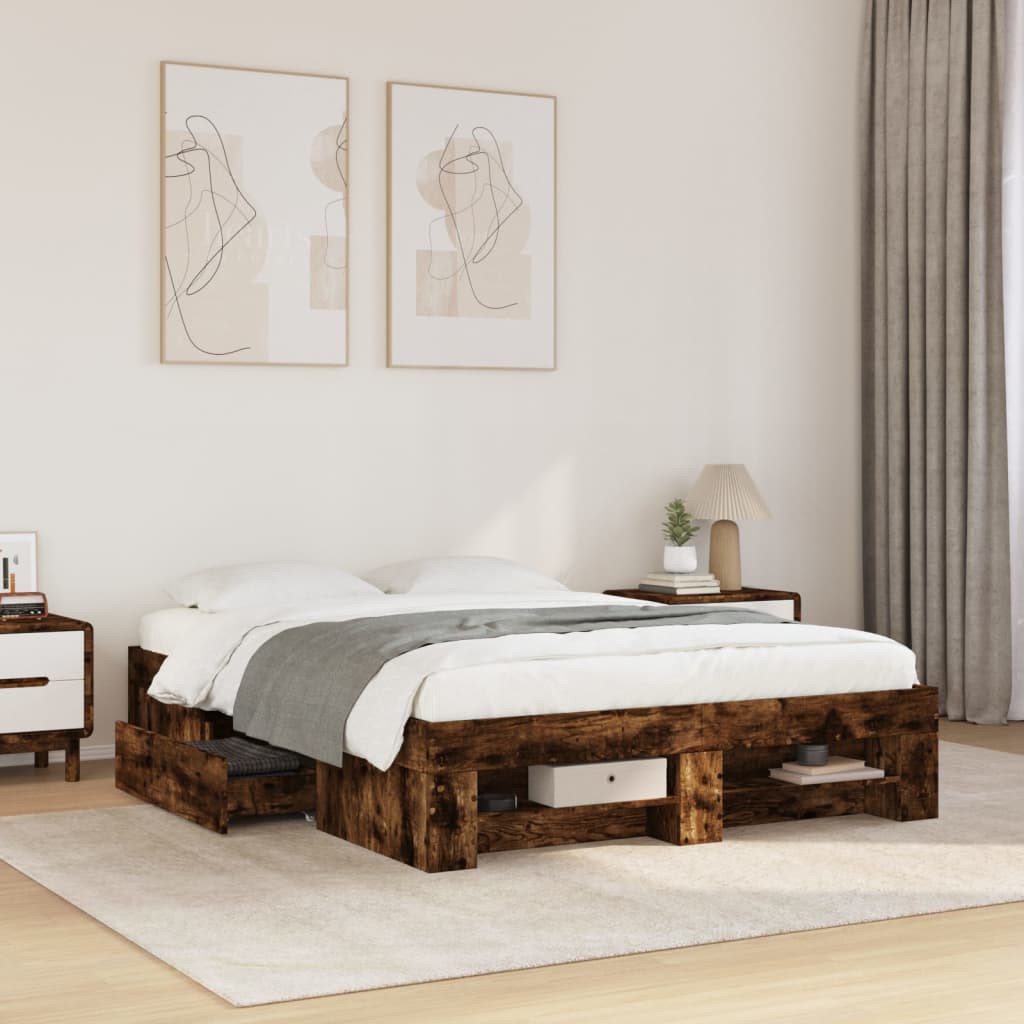 E-shop vidaXL Posteľný rám bez matraca dymový dub 120x200 cm kompozitné drevo