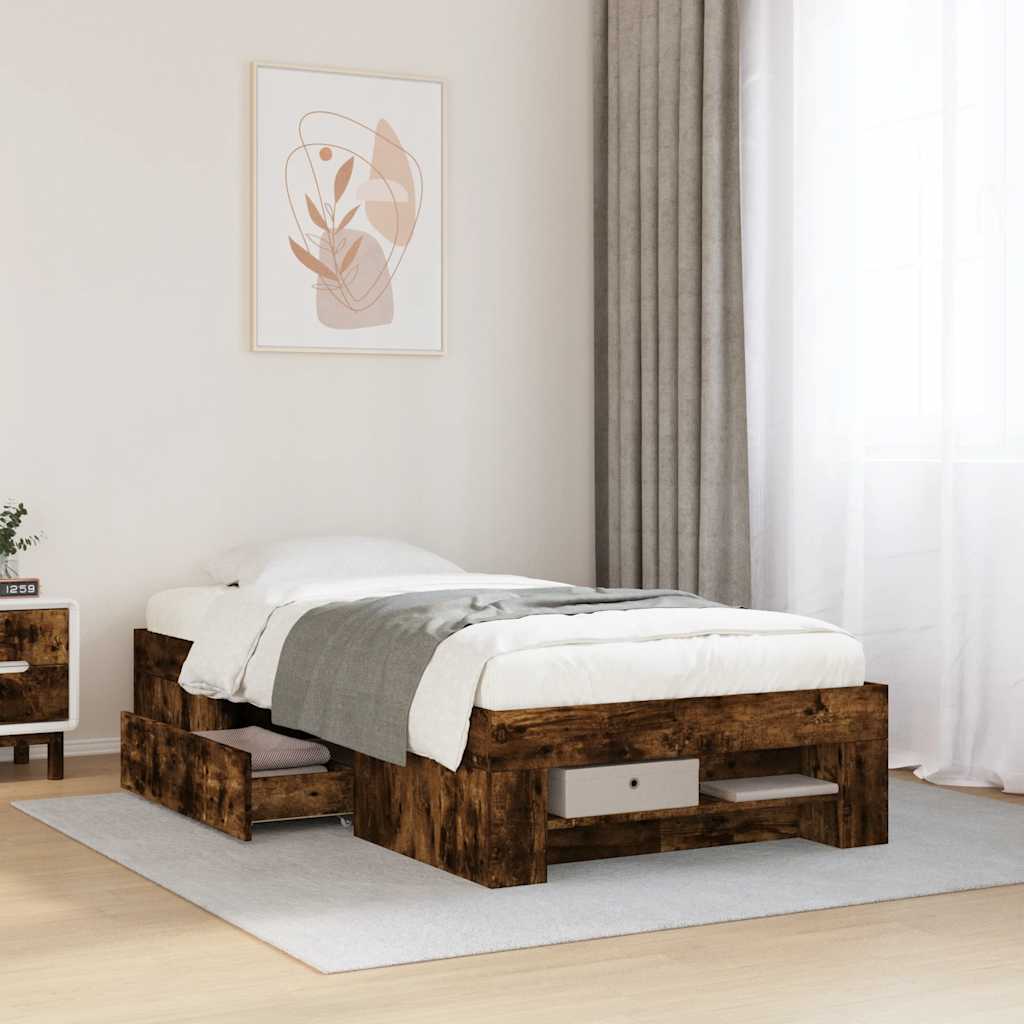 E-shop vidaXL Posteľný rám bez matraca dymový dub 90x190 cm kompozitné drevo