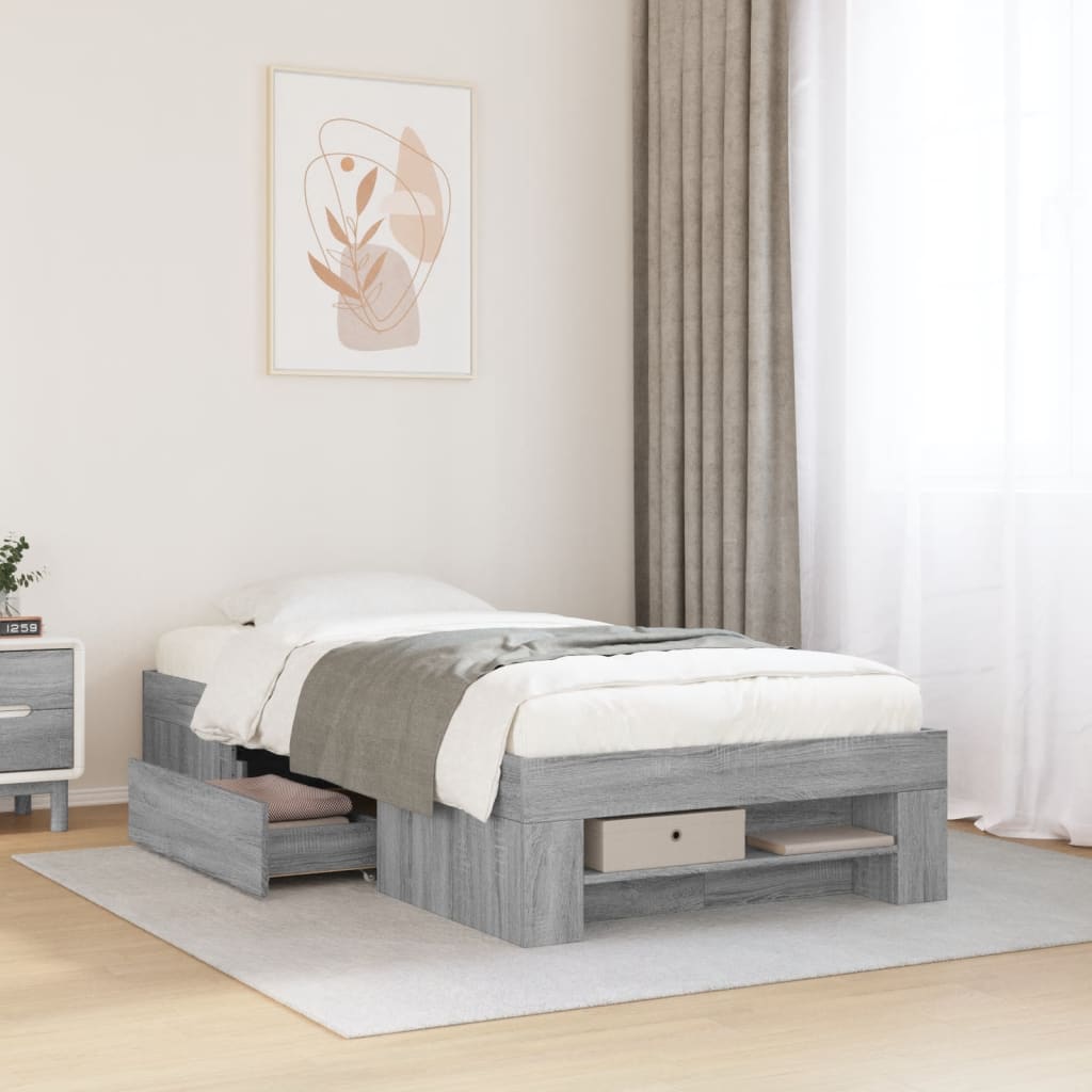 E-shop vidaXL Posteľný rám sivý dub sonoma 75x190 cm kompozitné drevo