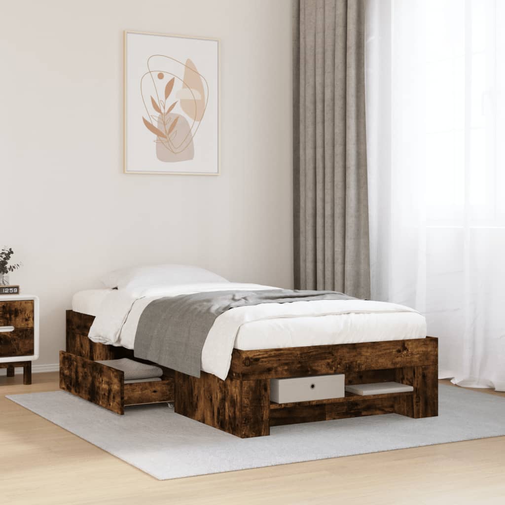 E-shop vidaXL Posteľný rám bez matraca dymový dub 90x200 cm kompozitné drevo