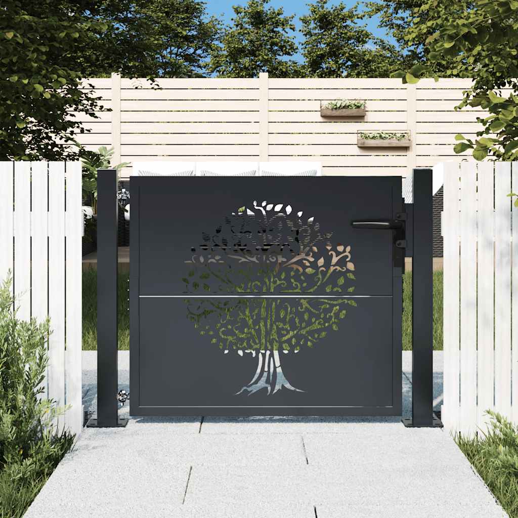 E-shop vidaXL Záhradná brána antracitová 100x100 cm oceľový dizajn stromu