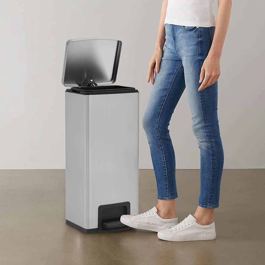 E-shop vidaXL Smetný kôš s pedálom proti odtlačkom prstov 30 l strieborný nehrdzavejúca oceľ