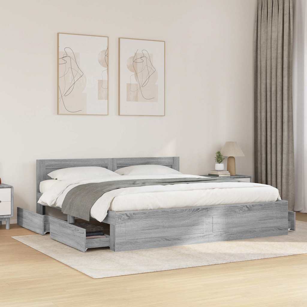 E-shop vidaXL Posteľný rám s čelom sivý sonoma 180x200 cm kompozitné drevo