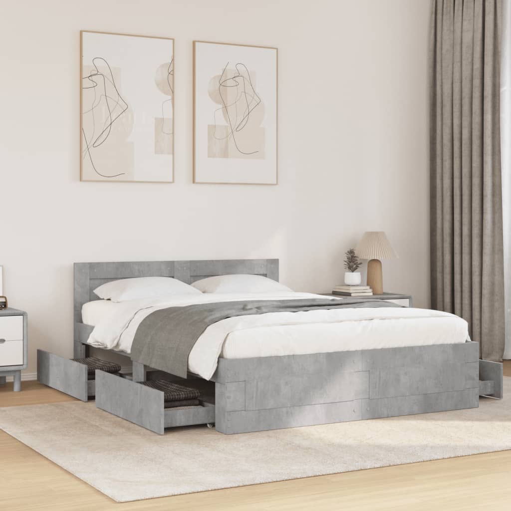 E-shop vidaXL Posteľný rám s čelom betónovo sivý 140x200 cm kompozitné drevo