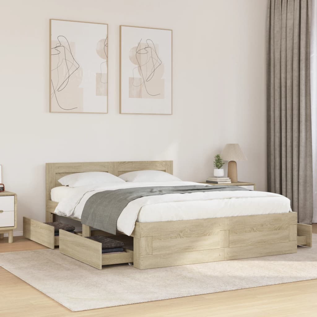 E-shop vidaXL Posteľný rám s čelom dub sonoma 120x200 cm kompozitné drevo