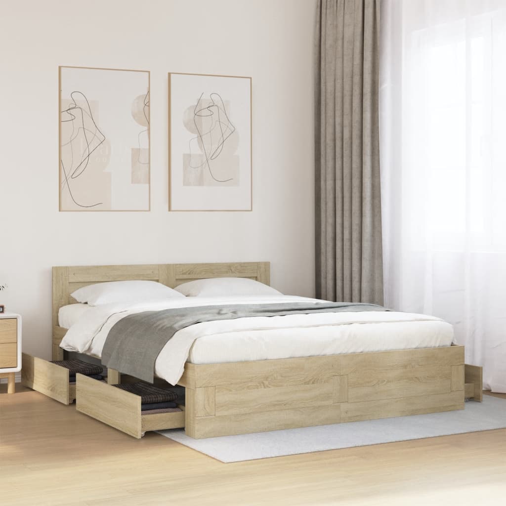 E-shop vidaXL Posteľný rám s čelom dub sonoma 160x200 cm kompozitné drevo