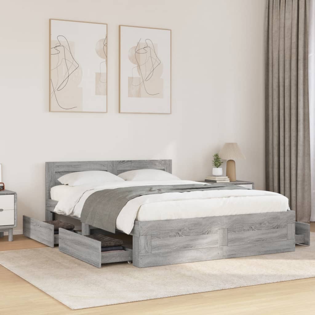 E-shop vidaXL Posteľný rám s čelom sivý dub sonoma 140x200cm kompozitné drevo