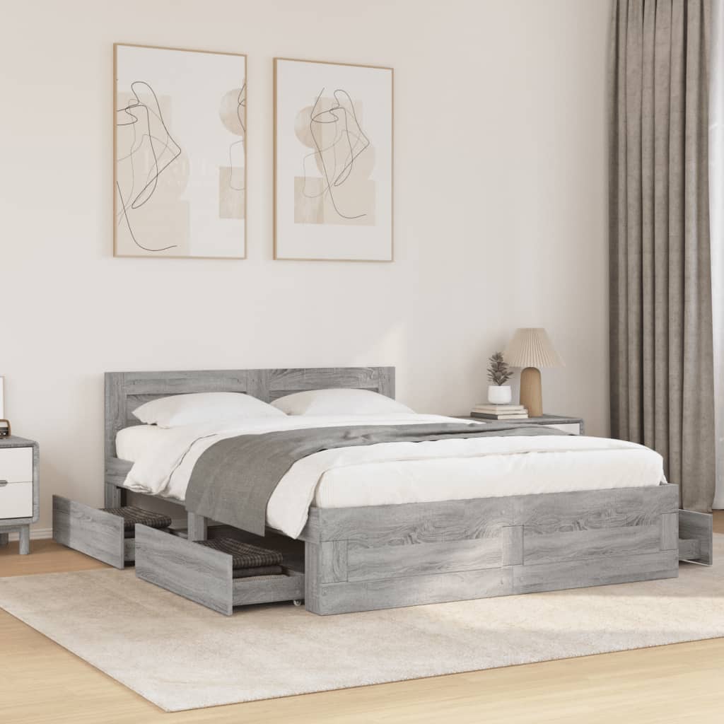 E-shop vidaXL Posteľný rám s čelom sivý sonoma 120x190 cm kompozitné drevo