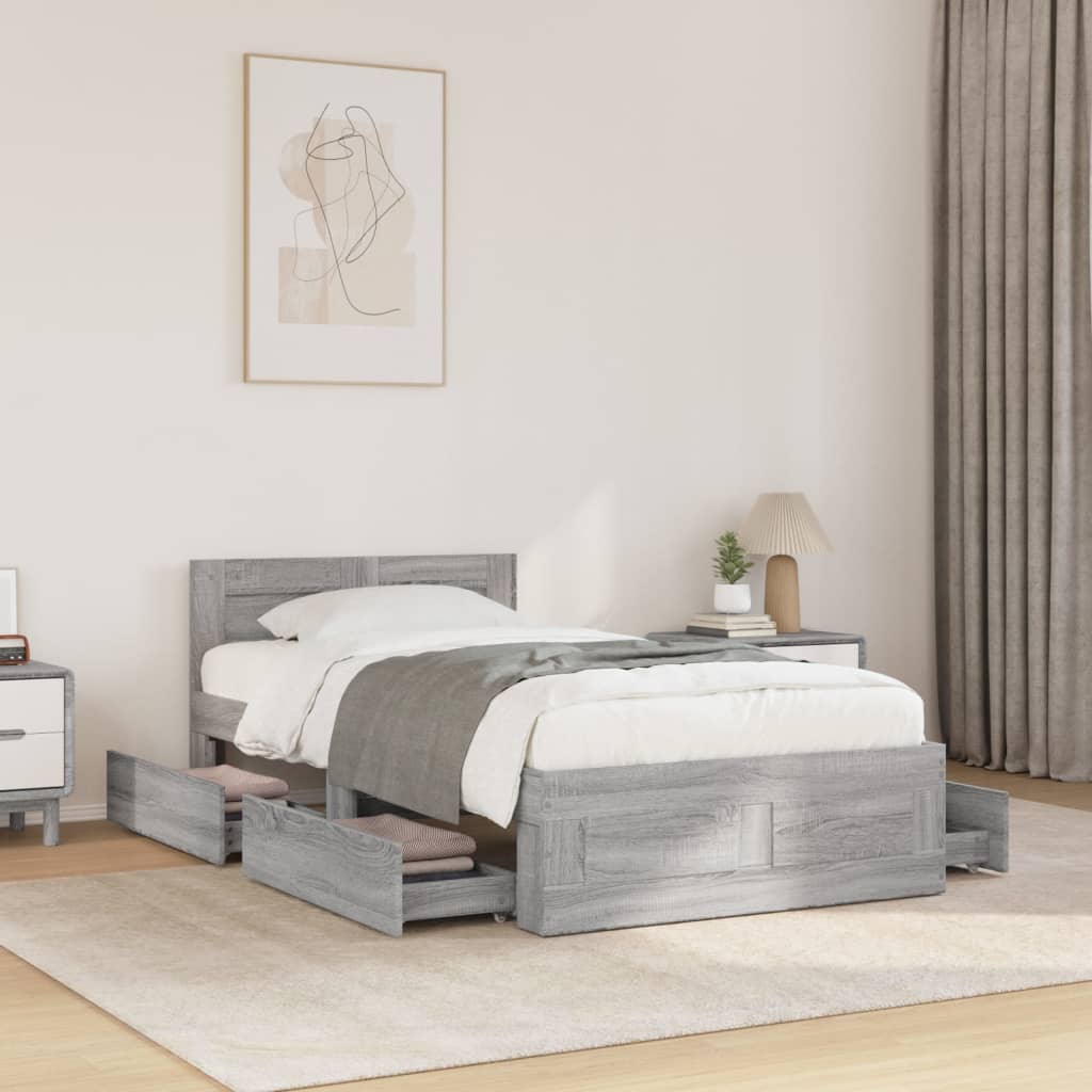E-shop vidaXL Posteľný rám s čelom sivý sonoma 75x190 cm kompozitné drevo