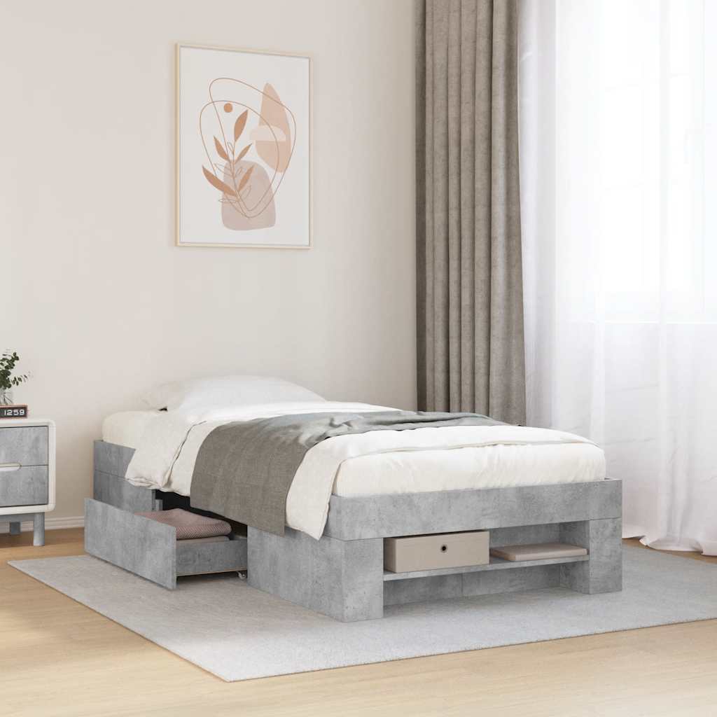 E-shop vidaXL Posteľný rám betónový sivý 100x200 cm borovicový masív