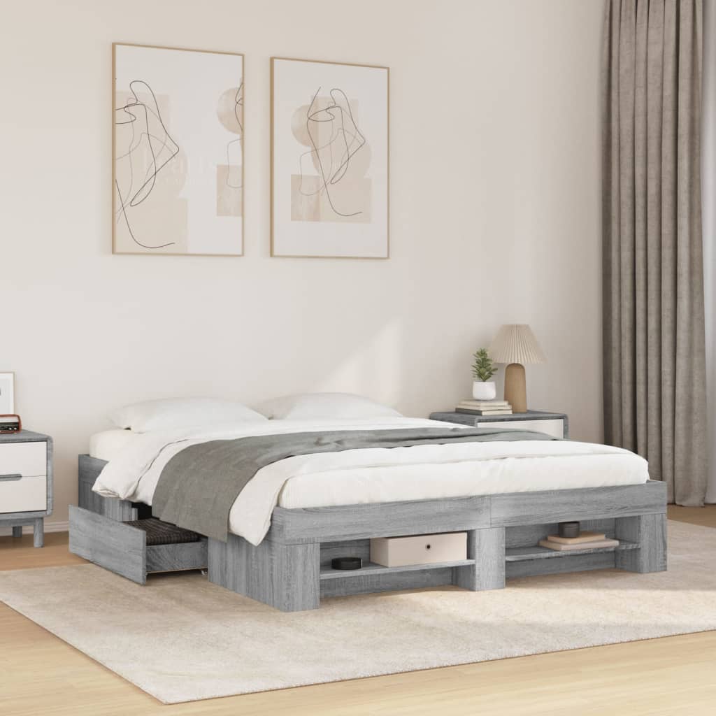 E-shop vidaXL Posteľný rám sivý dub sonoma 150x200 cm kompozitné drevo