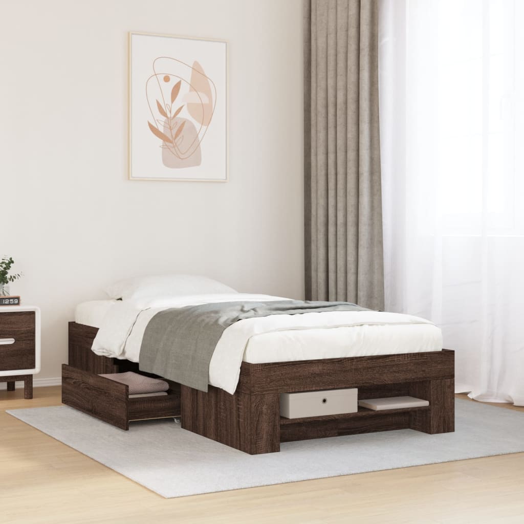 E-shop vidaXL Posteľný rám bez matraca hnedý dub 75x190 cm kompozitné drevo