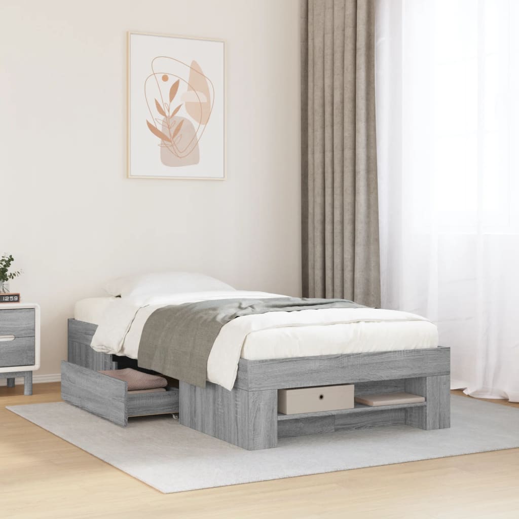 E-shop vidaXL Posteľný rám sivý dub sonoma 90x200 cm borovicový masív