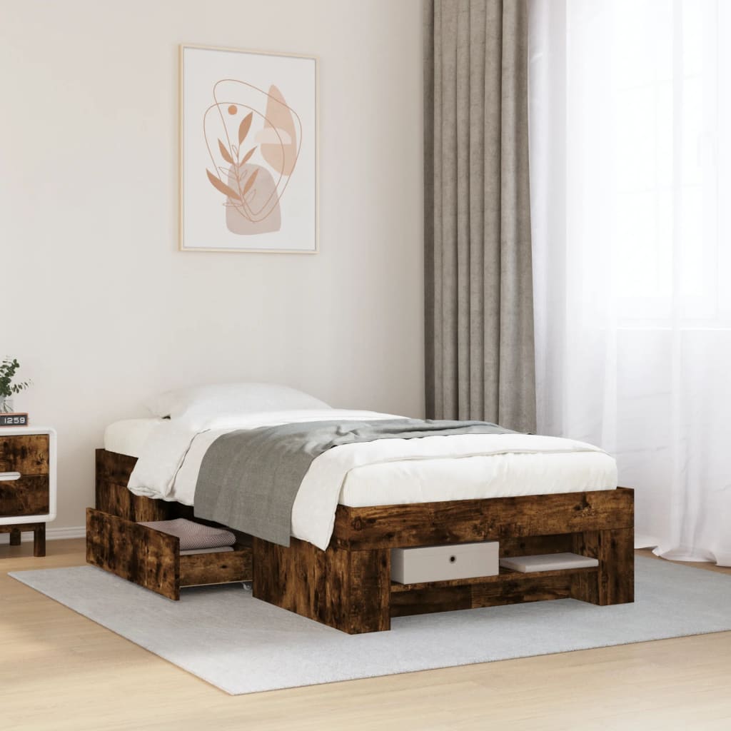 E-shop vidaXL Posteľný rám bez matraca dymový dub 75x190 cm kompozitné drevo