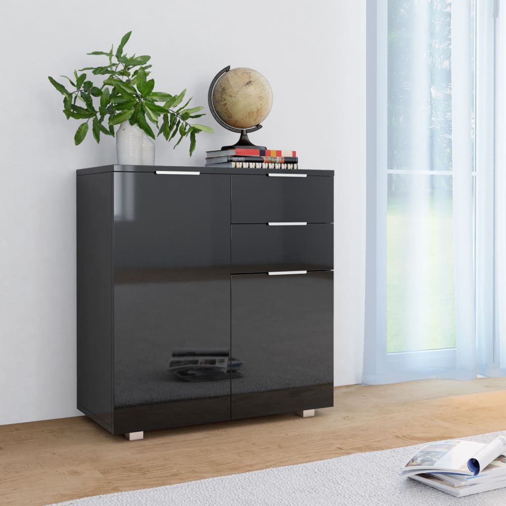 E-shop vidaXL Komoda, vysoký lesk, čierna 71x35x80 cm, drevotrieska
