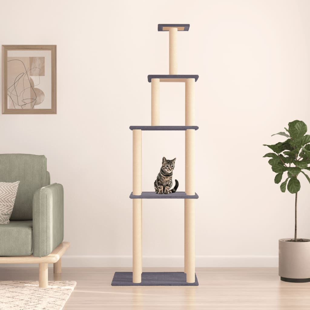 E-shop vidaXL Škrabadlo pre mačky so sisalovými stĺpikmi tmavosivé 183 cm