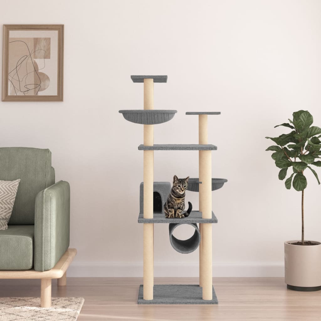 E-shop vidaXL Škrabadlo pre mačky so sisalovými stĺpikmi bledosivé 141 cm