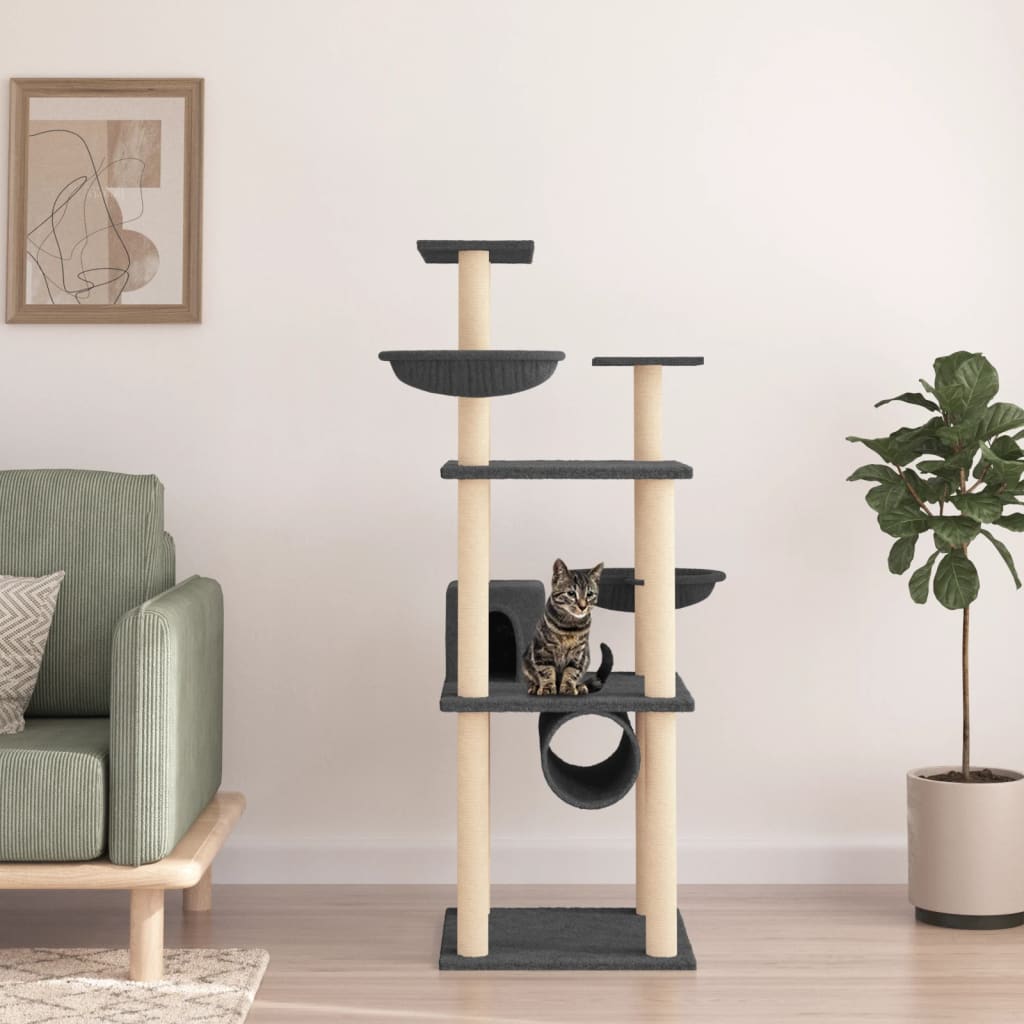 E-shop vidaXL Škrabadlo pre mačky so sisalovými stĺpikmi tmavosivé 141 cm