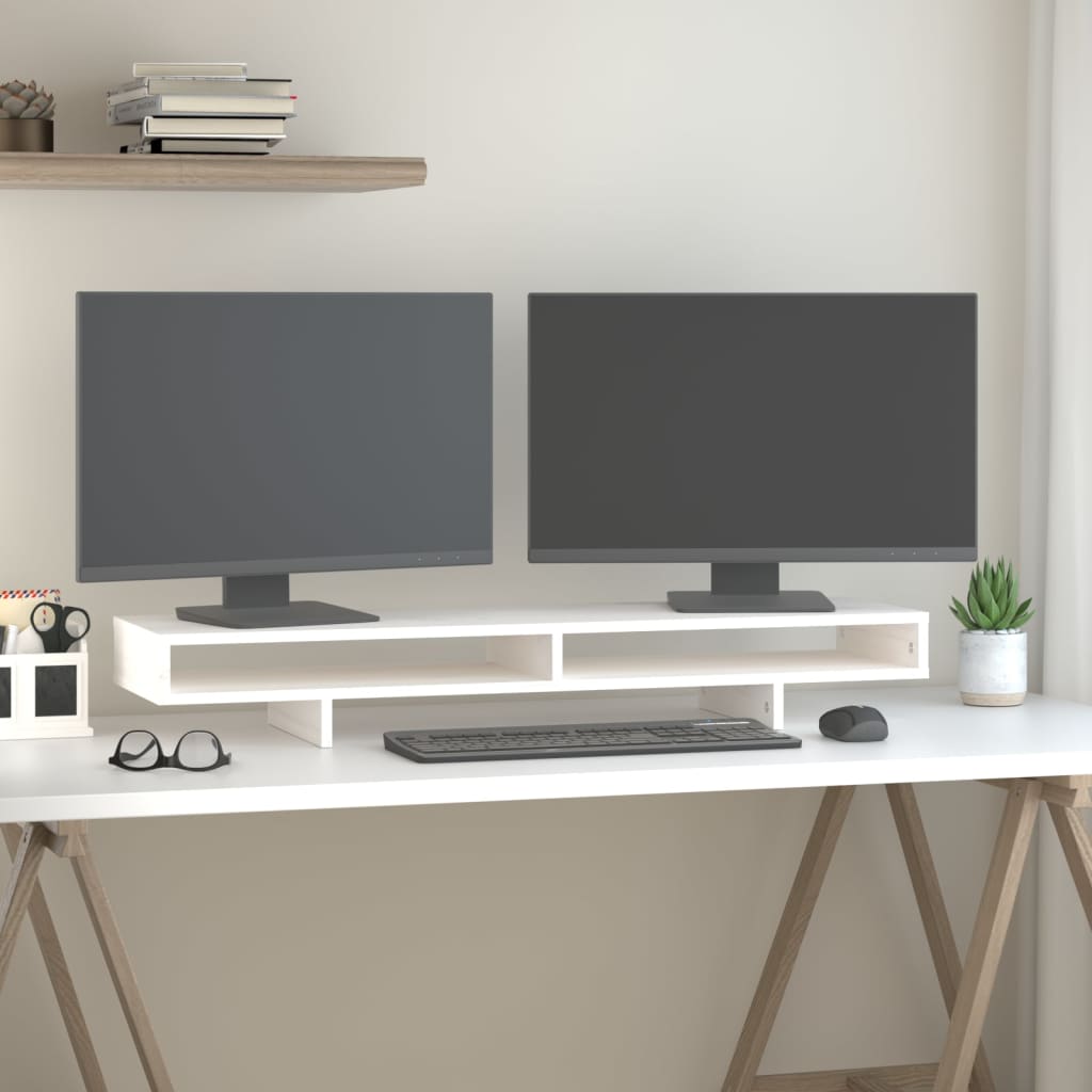 E-shop vidaXL Stojan na monitor biely 100x27x14 cm masívna borovica