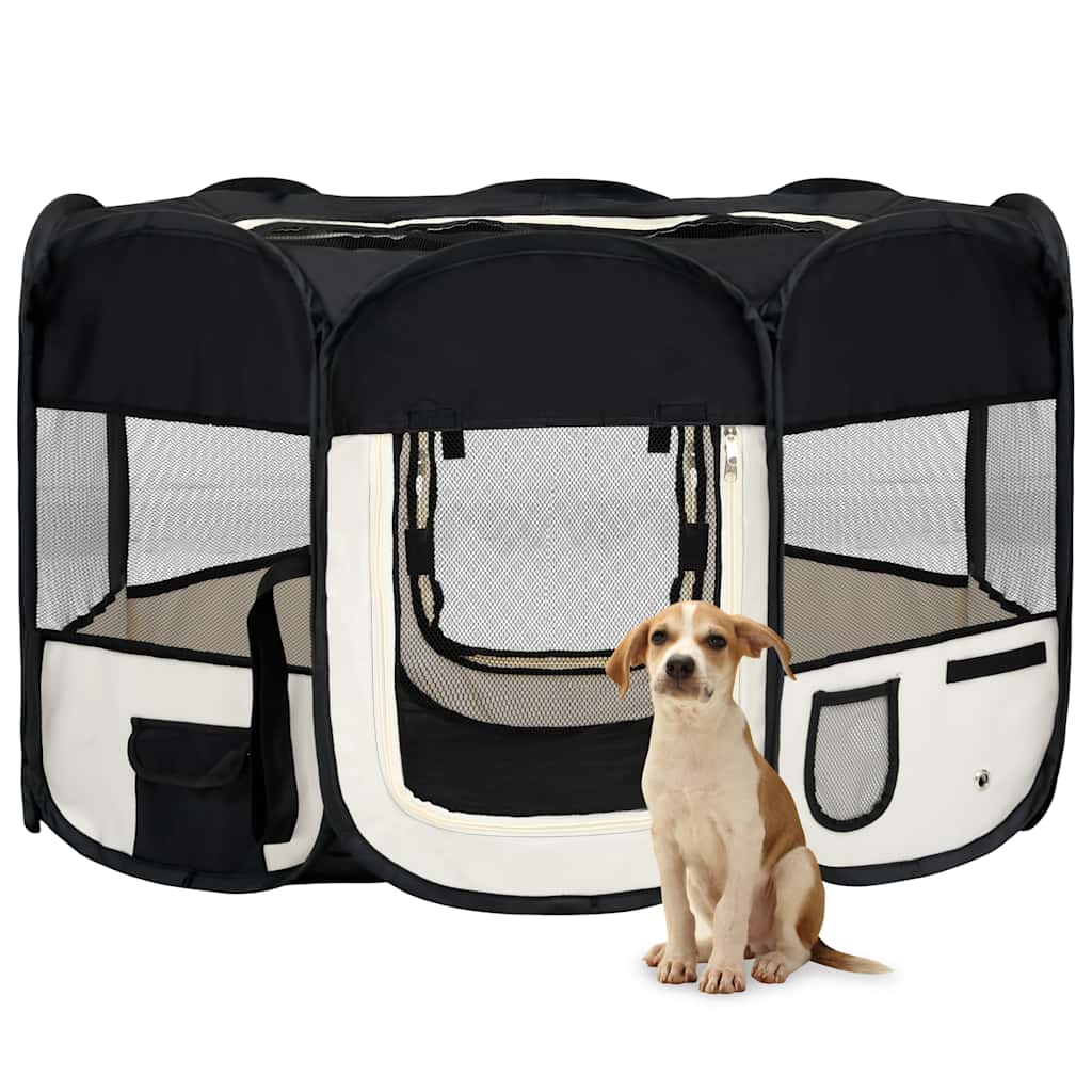 E-shop vidaXL Skladacia ohrádka pre psa s prenosnou taškou čierna 125x125x61 cm