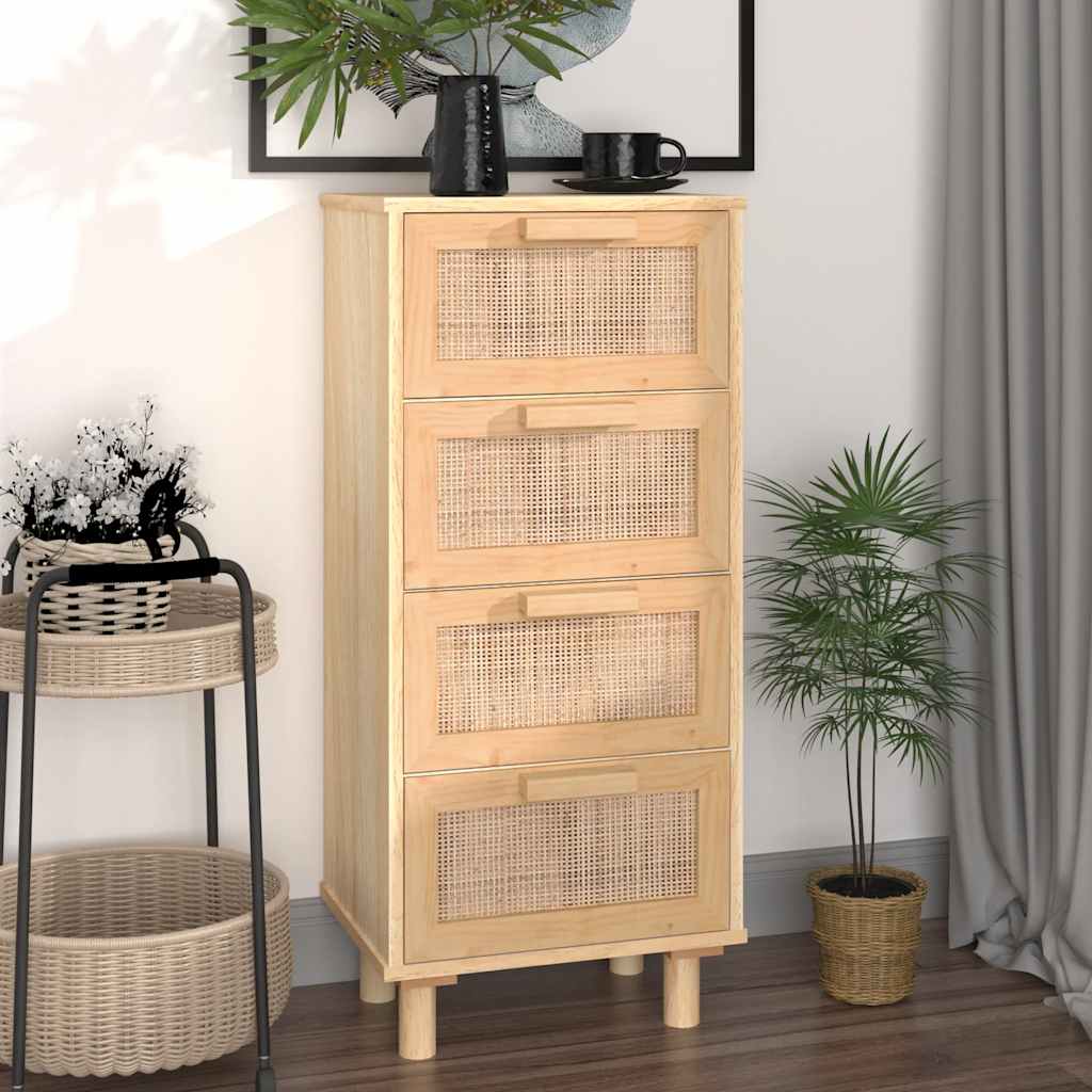 E-shop vidaXL Komoda hnedá 40x30x90 cm masívna borovica a prírodný ratan