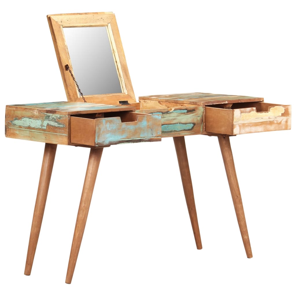 E-shop vidaXL Toaletný stolík so zrkadlom 112x45x76 cm, recyklovaný masív