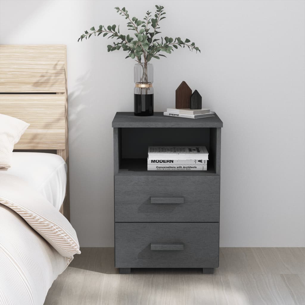 E-shop vidaXL Nočný stolík HAMAR, tmavosivý 40x35x65 cm, borovicový masív