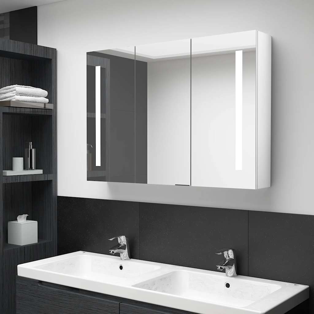 E-shop vidaXL LED kúpeľňová zrkadlová skrinka 89x14x62 cm žiarivá biela