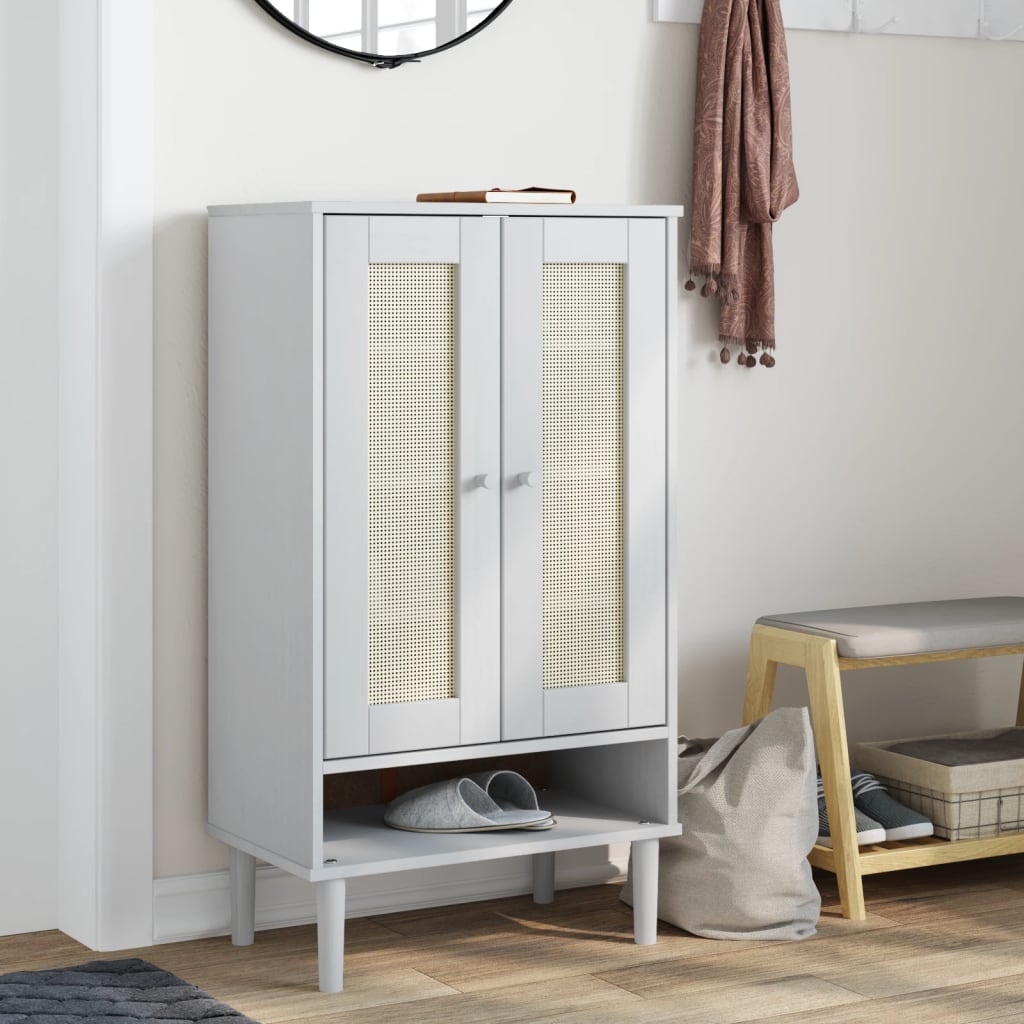 E-shop vidaXL Skrinka na topánky SENJA ratanový vzhľad biela 59,5x35x107 cm