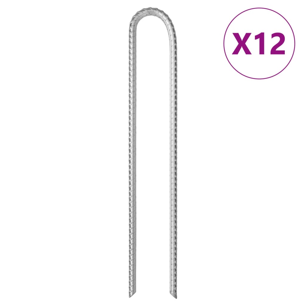 E-shop vidaXL Stanové kolíky 12 ks v tvare U 37 cm Ø10 mm pozinkovaná oceľ
